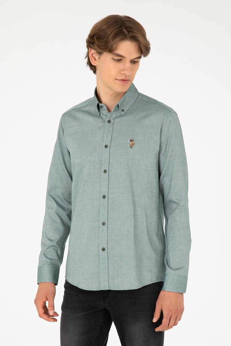 Erkek Koyu Yeşil Uzun Kollu Basic Gömlek - 50293847109