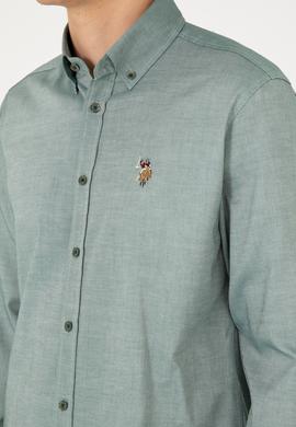 Erkek Koyu Yeşil Uzun Kollu Basic Gömlek - 50293847109