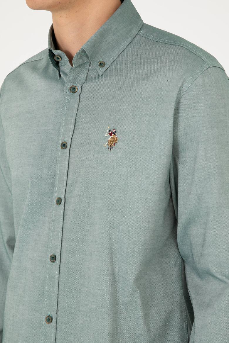 Erkek Koyu Yeşil Uzun Kollu Basic Gömlek - 50293847109