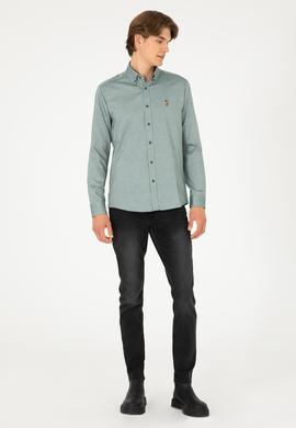 Erkek Koyu Yeşil Uzun Kollu Basic Gömlek - 50293847109
