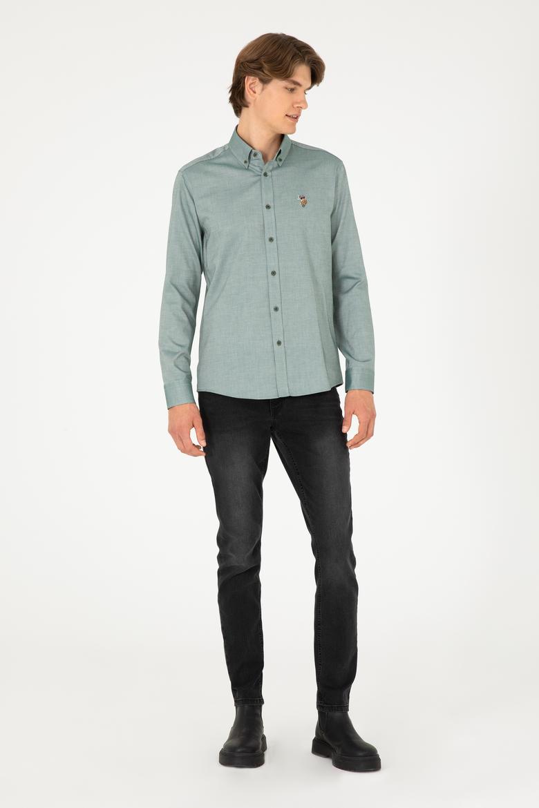 Erkek Koyu Yeşil Uzun Kollu Basic Gömlek - 50293847109