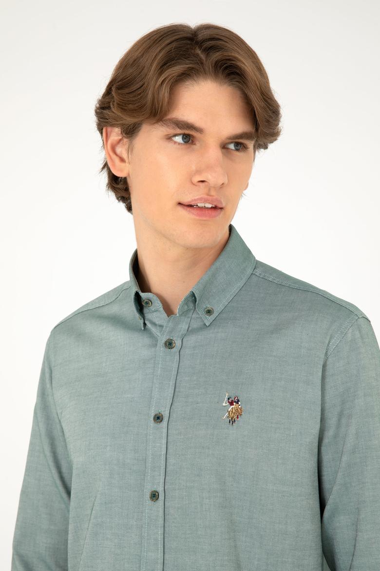 Erkek Koyu Yeşil Uzun Kollu Basic Gömlek - 50293847109