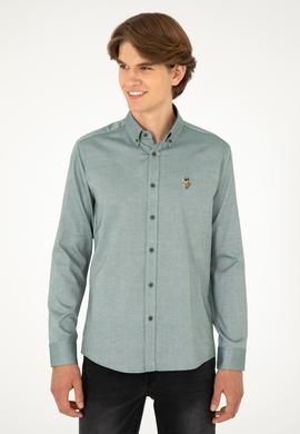 Erkek Koyu Yeşil Uzun Kollu Basic Gömlek - 50293847109