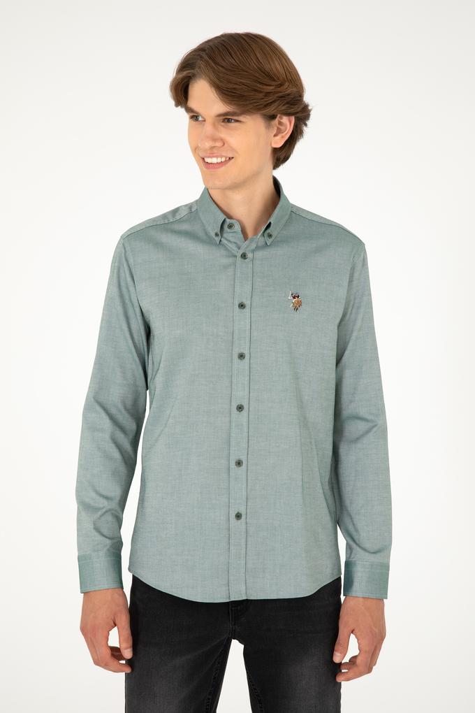 Erkek Koyu Yeşil Uzun Kollu Basic Gömlek