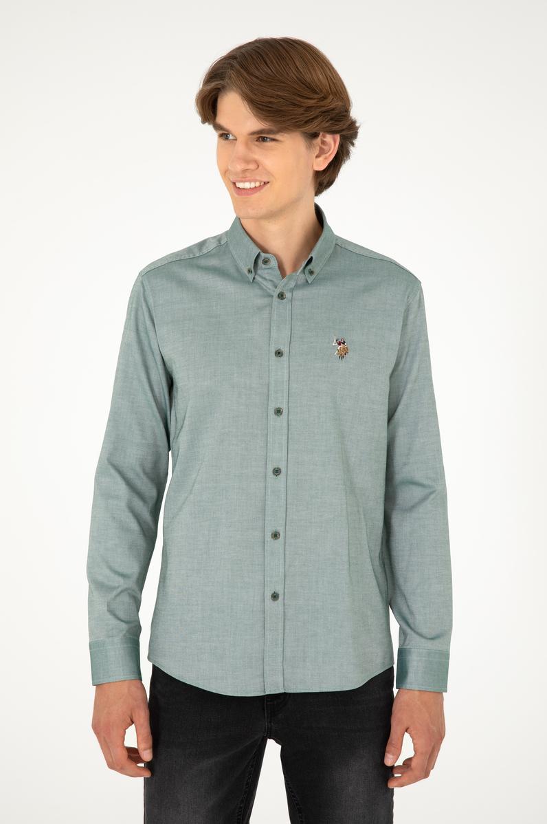 Erkek Koyu Yeşil Uzun Kollu Basic Gömlek