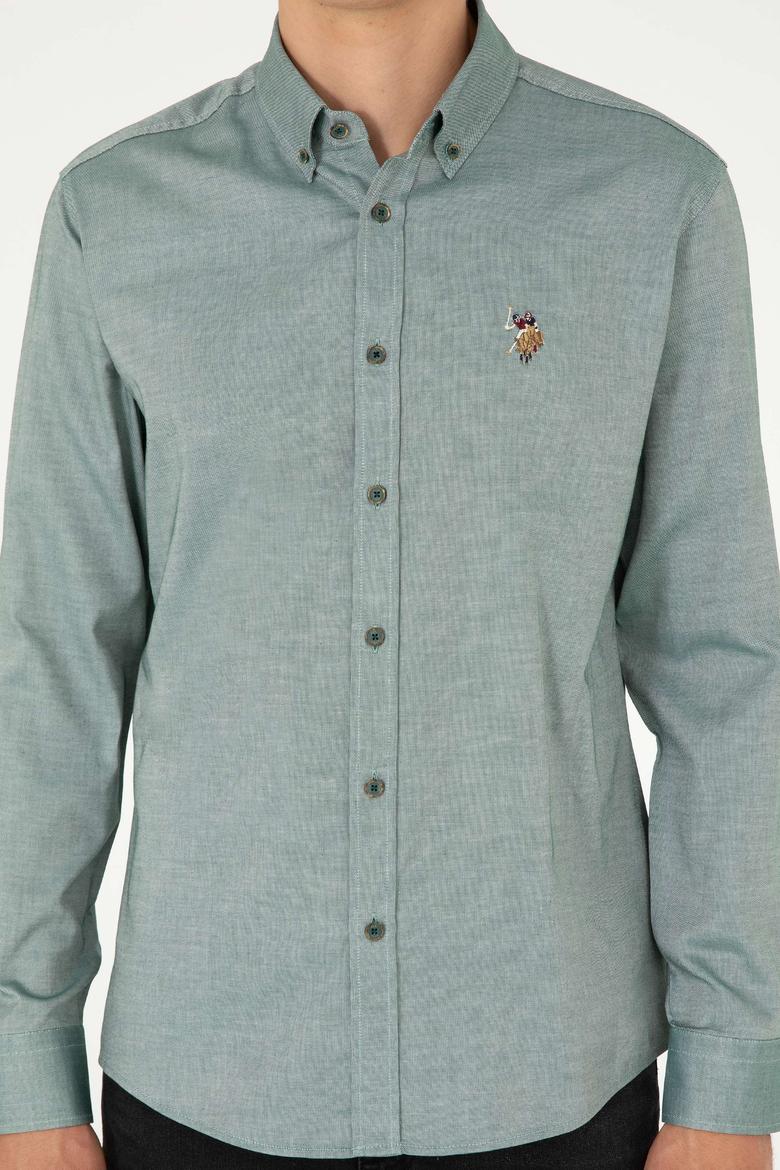 Erkek Koyu Yeşil Uzun Kollu Basic Gömlek - 50293847109