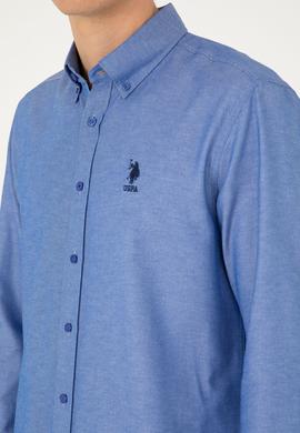 Erkek Saks Uzun Kollu Basic Gömlek - 50293437080