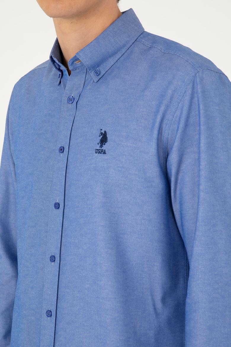 Erkek Saks Uzun Kollu Basic Gömlek - 50293437080