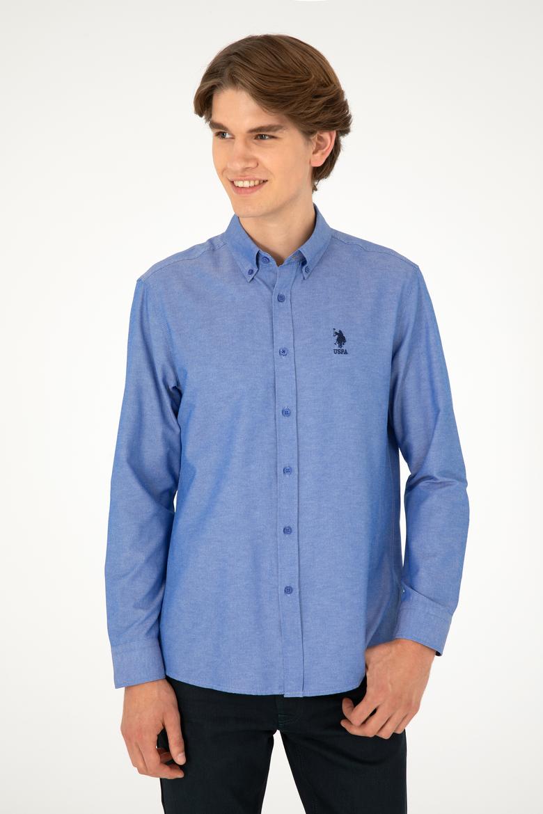 Erkek Saks Uzun Kollu Basic Gömlek