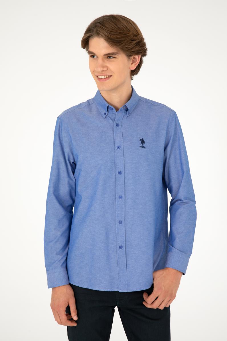 Erkek Saks Uzun Kollu Basic Gömlek