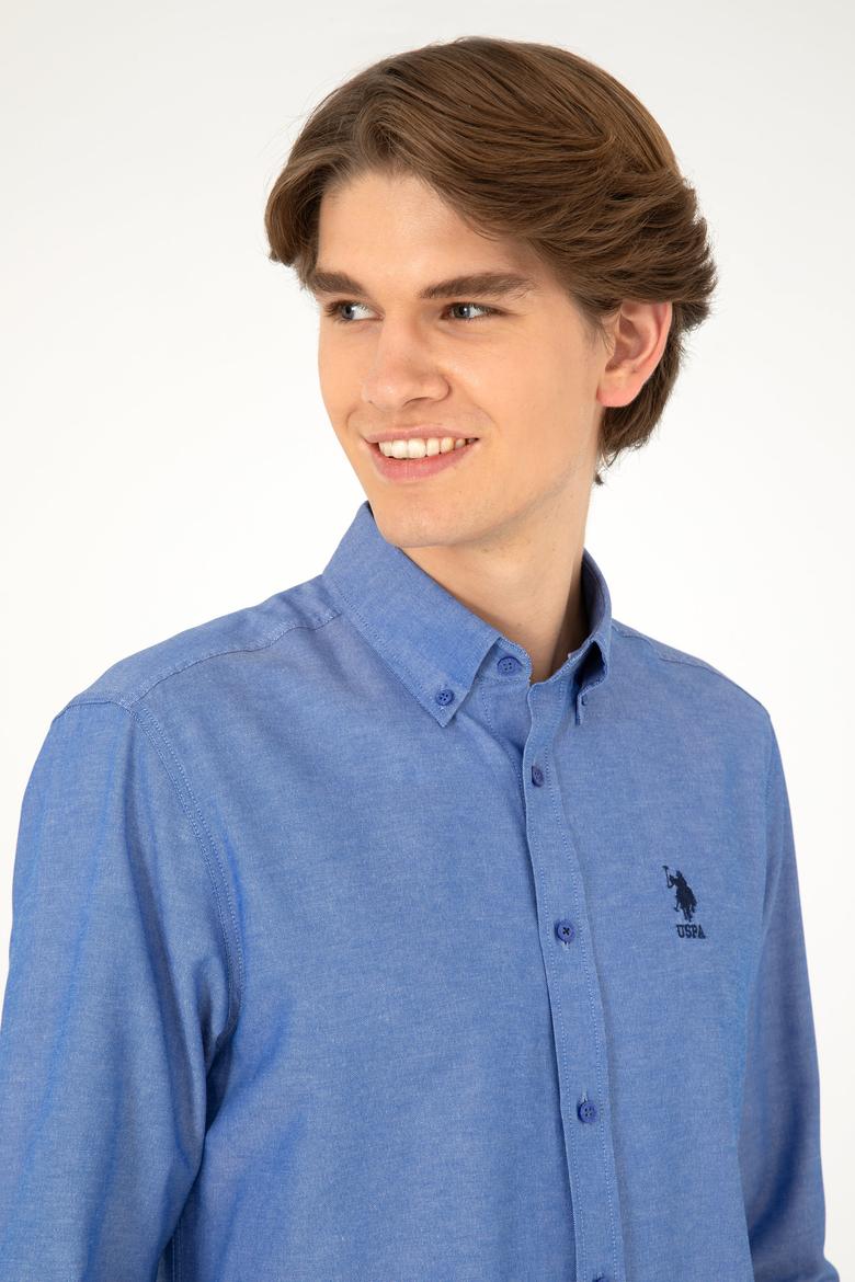 Erkek Saks Uzun Kollu Basic Gömlek - 50293437080