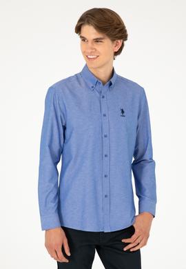 Erkek Saks Uzun Kollu Basic Gömlek - 50293437080