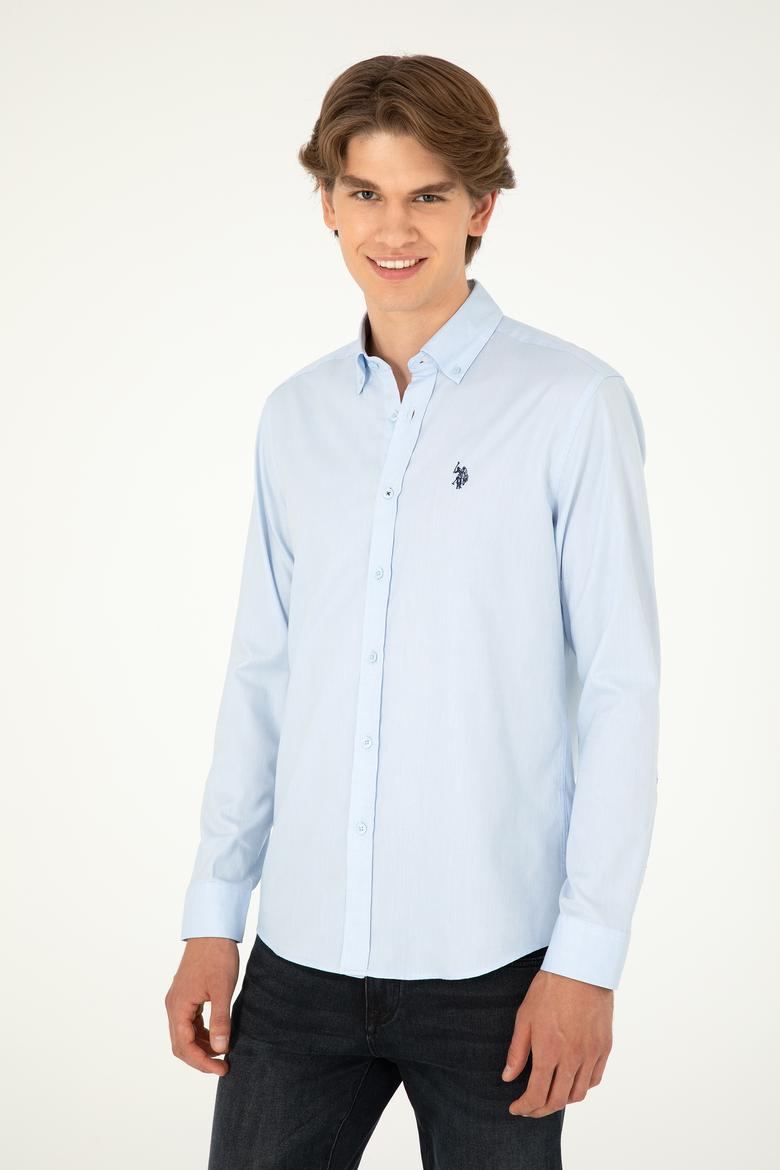 Erkek Açık Mavi Uzun Kollu Basic Gömlek