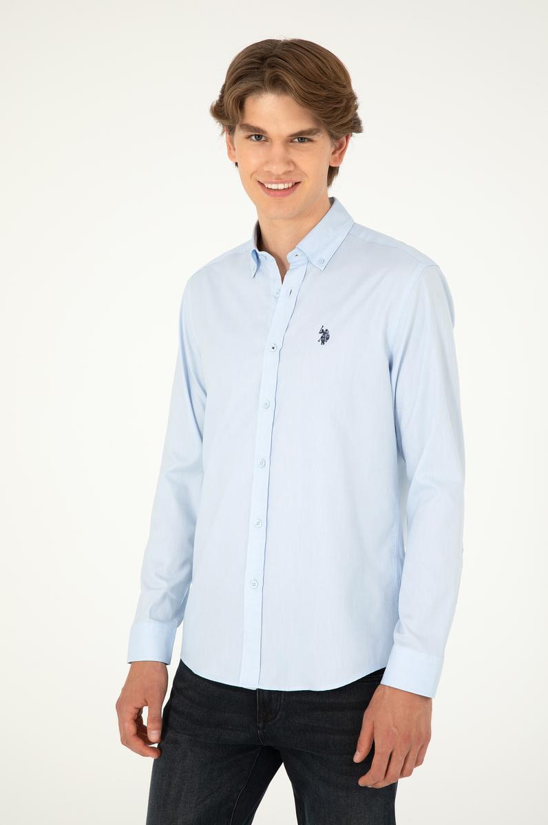 Erkek Açık Mavi Uzun Kollu Basic Gömlek