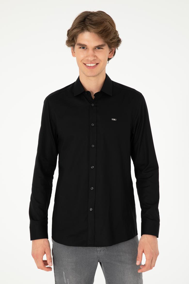 Erkek Siyah Uzun Kollu Basic Gömlek - 50293948053