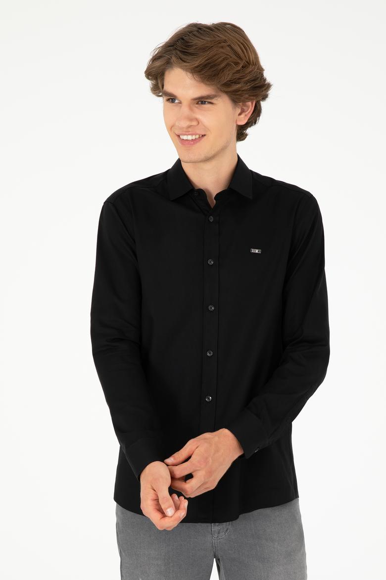 Erkek Siyah Uzun Kollu Basic Gömlek