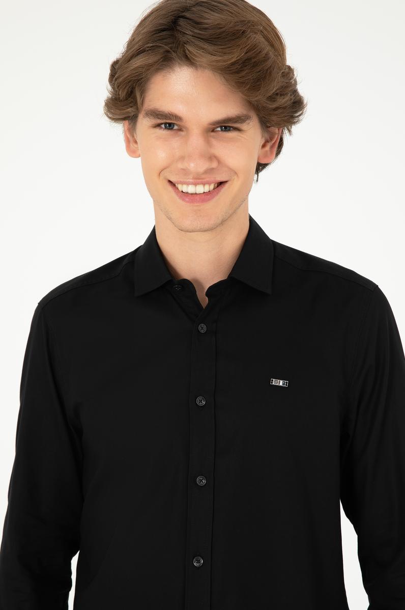 Erkek Siyah Uzun Kollu Basic Gömlek