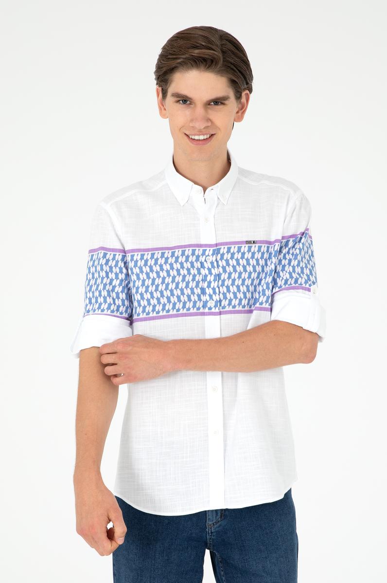 Erkek Saks Uzun Kollu Gömlek