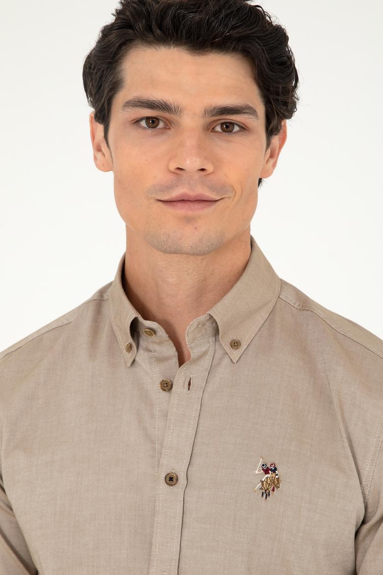 Erkek Haki Uzun Kollu Basic Gömlek - 50293847047