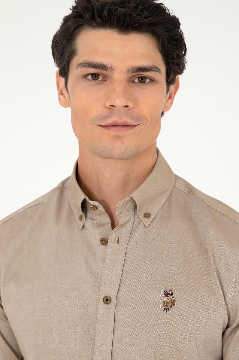 Erkek Haki Uzun Kollu Basic Gömlek