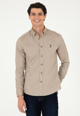 Erkek Haki Uzun Kollu Basic Gömlek - 50293847047