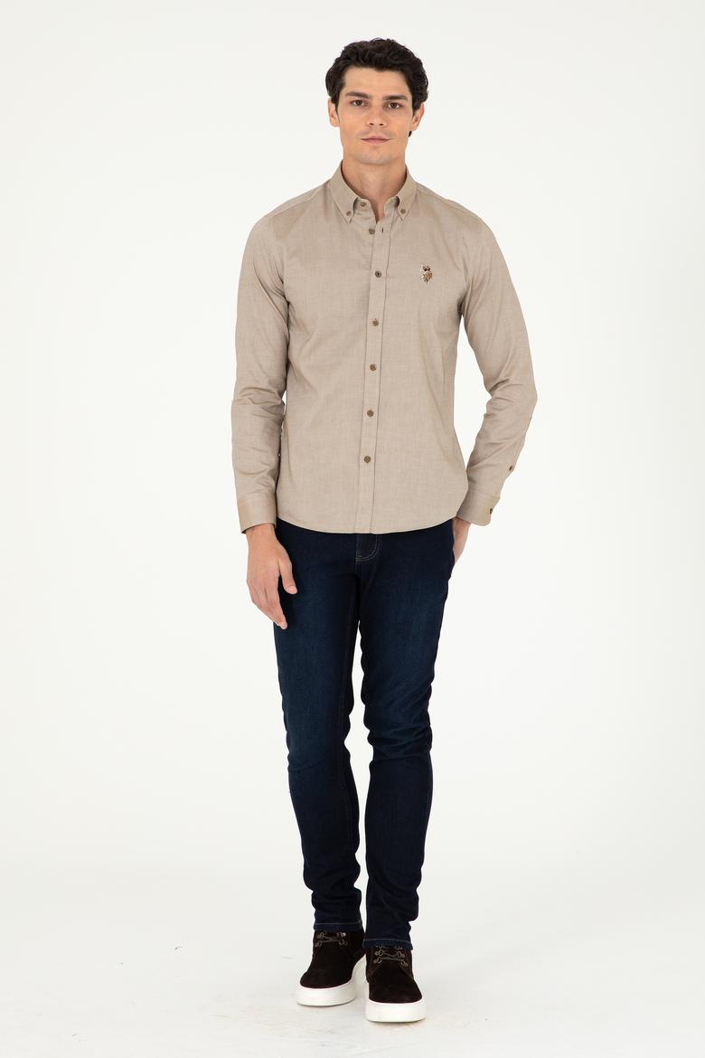 Erkek Haki Uzun Kollu Basic Gömlek - 50293847047