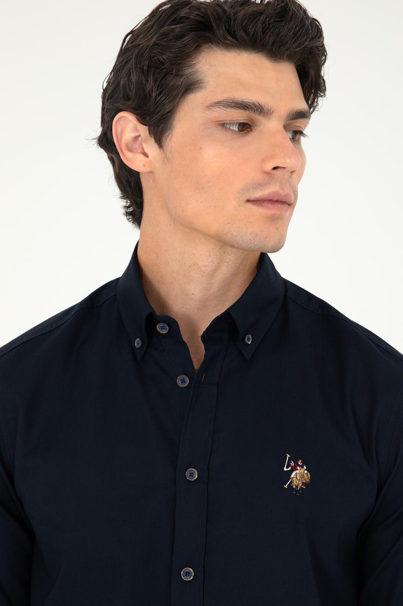 Erkek Lacivert Uzun Kollu Basic Gömlek