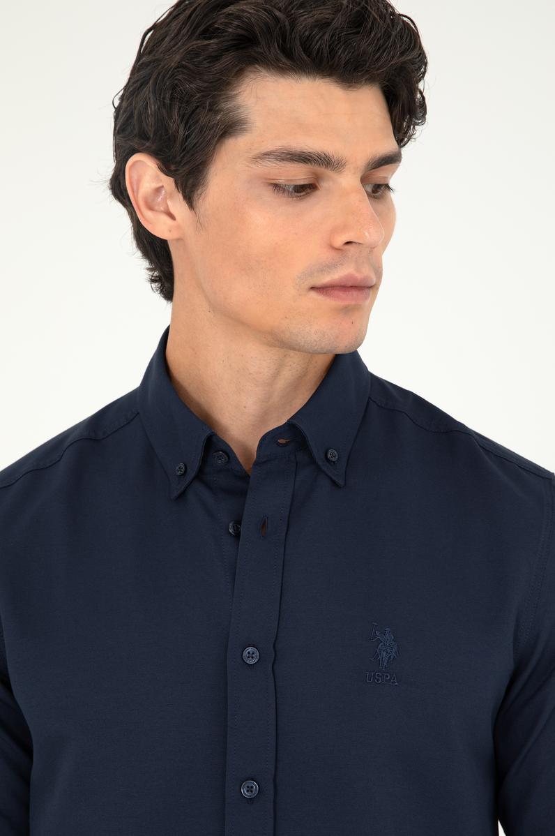 Erkek Lacivert Uzun Kollu Basic Gömlek