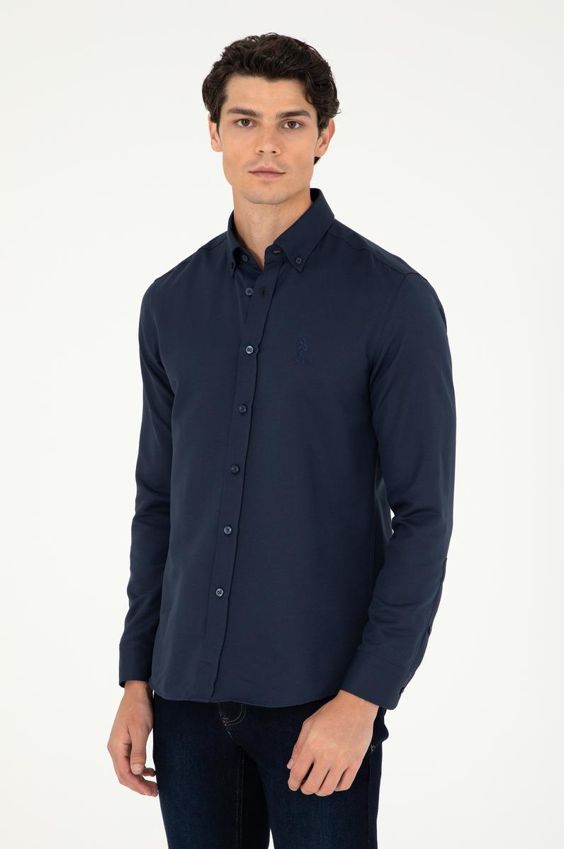Erkek Lacivert Uzun Kollu Basic Gömlek
