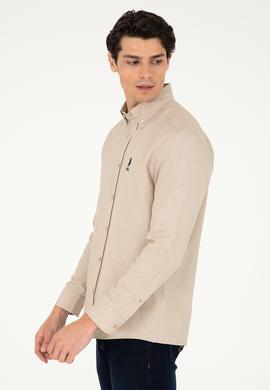 Erkek Kum Uzun Kollu Basic Gömlek - 50293437108