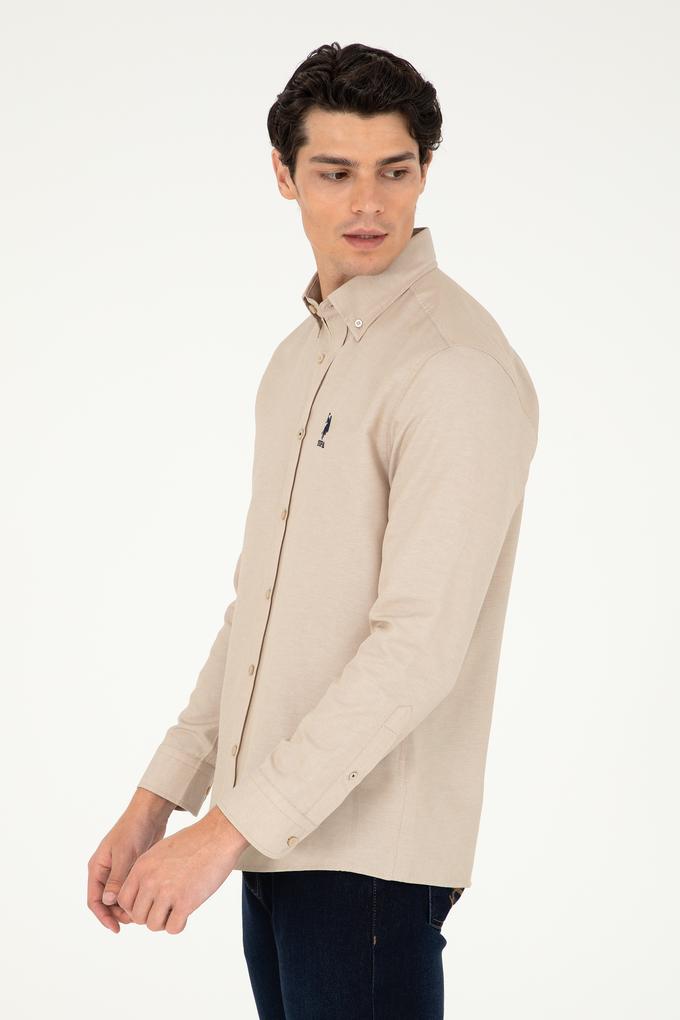 Erkek Kum Uzun Kollu Basic Gömlek