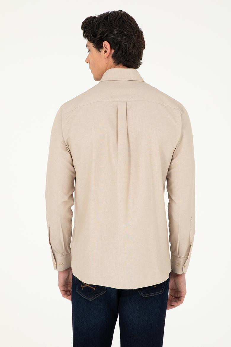 Erkek Kum Uzun Kollu Basic Gömlek - 50293437108