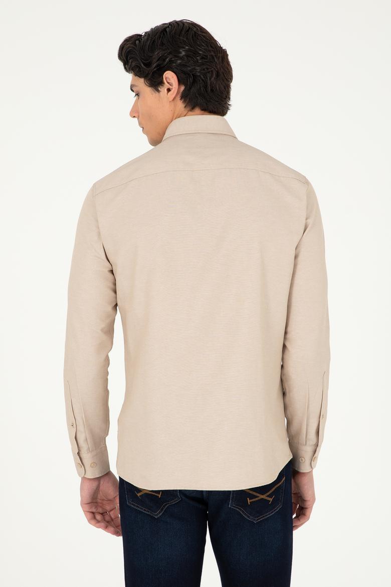 Erkek Kum Uzun Kollu Basic Gömlek - 50293427097