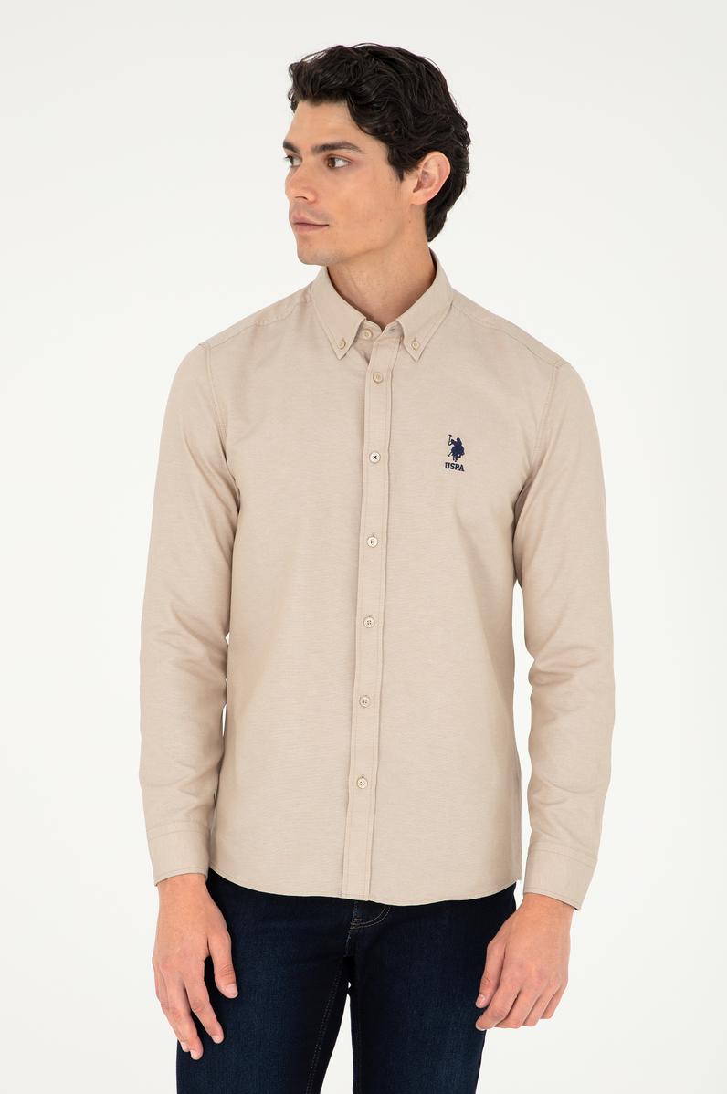 Erkek Kum Uzun Kollu Basic Gömlek