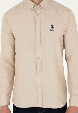 Erkek Kum Uzun Kollu Basic Gömlek - 50293427097