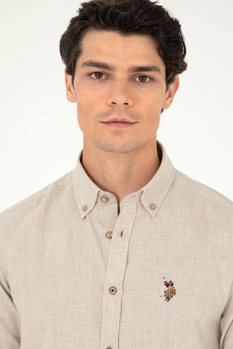 Erkek Bej Uzun Kollu Basic Gömlek - 50293980020