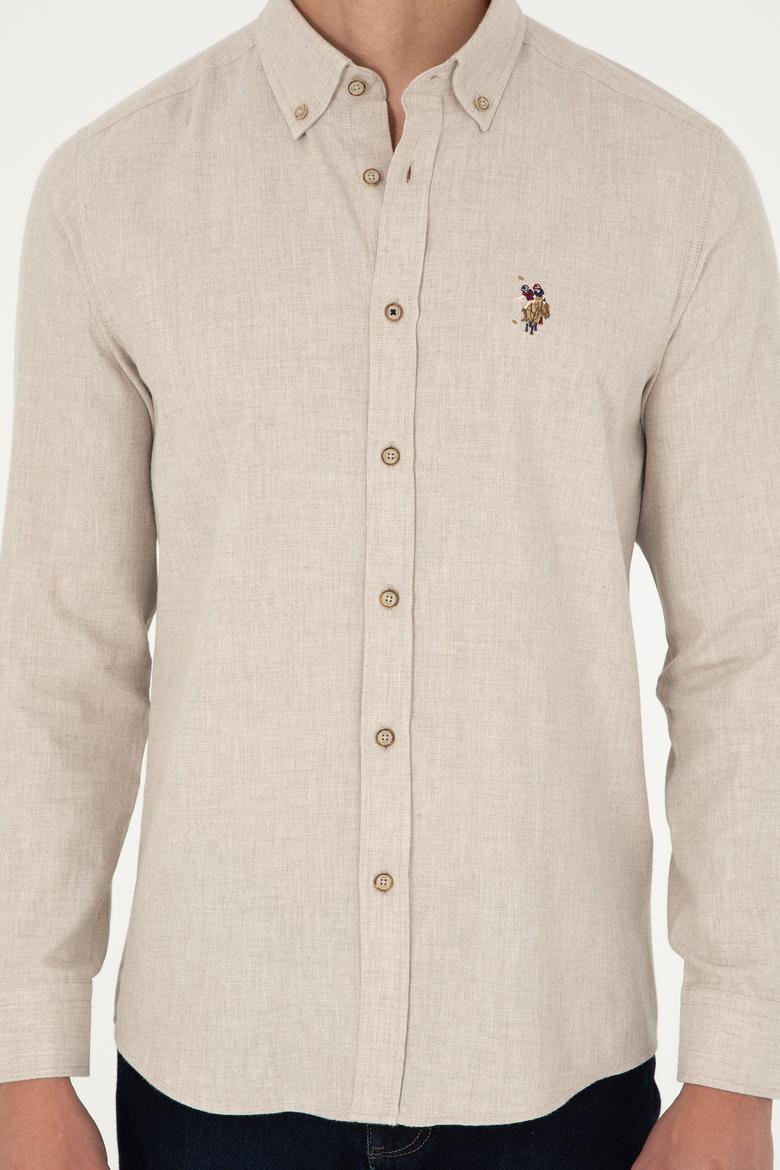 Erkek Bej Uzun Kollu Basic Gömlek - 50293980020