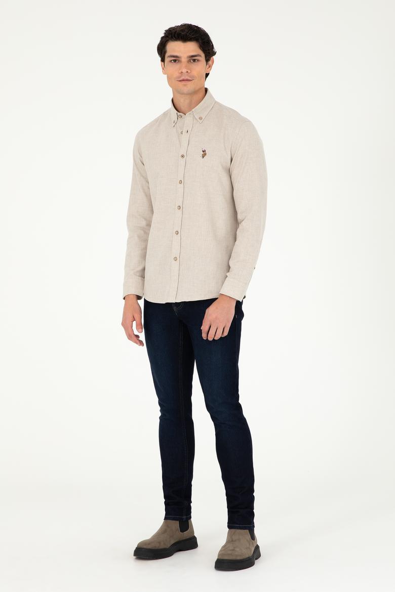 Erkek Bej Uzun Kollu Basic Gömlek - 50293980020