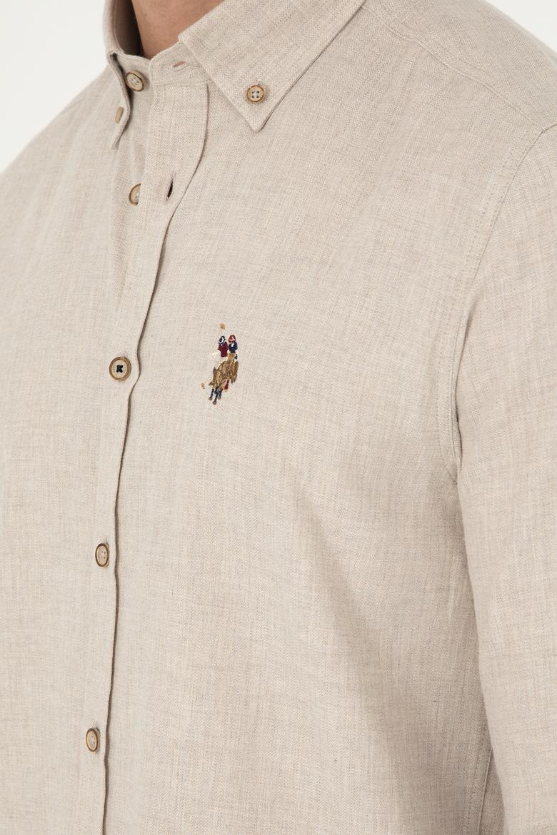 Erkek Bej Uzun Kollu Basic Gömlek - 50293980020