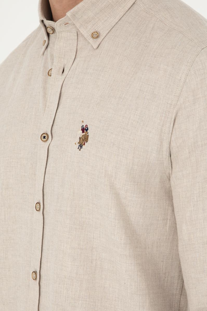 Erkek Bej Uzun Kollu Basic Gömlek