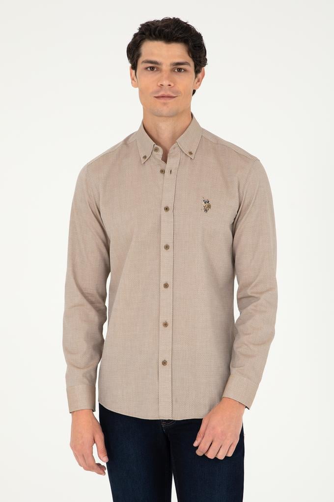 Erkek Haki Uzun Kollu Basic Gömlek