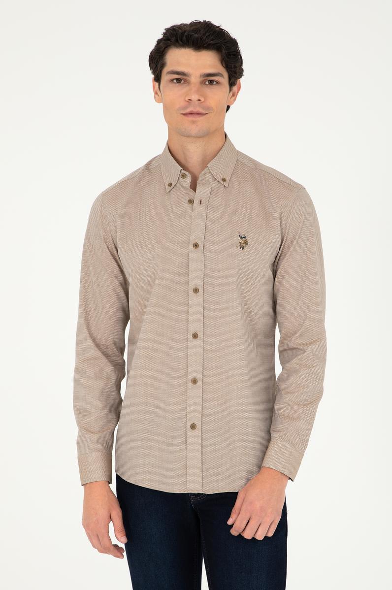 Erkek Haki Uzun Kollu Basic Gömlek