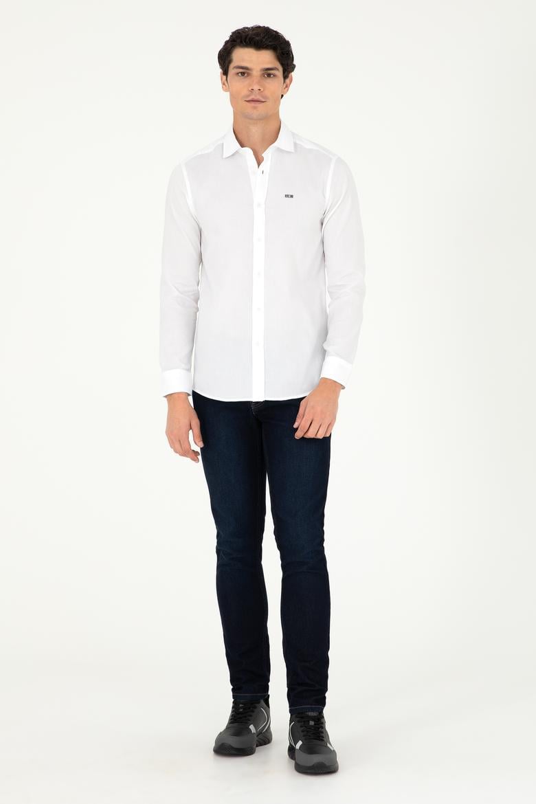 Erkek Beyaz Uzun Kollu Basic Gömlek - 50293948023
