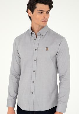 Erkek Gri Uzun Kollu Basic Gömlek - 50293847036