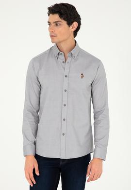 Erkek Gri Uzun Kollu Basic Gömlek - 50293847036