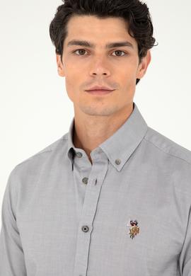 Erkek Gri Uzun Kollu Basic Gömlek - 50293847036