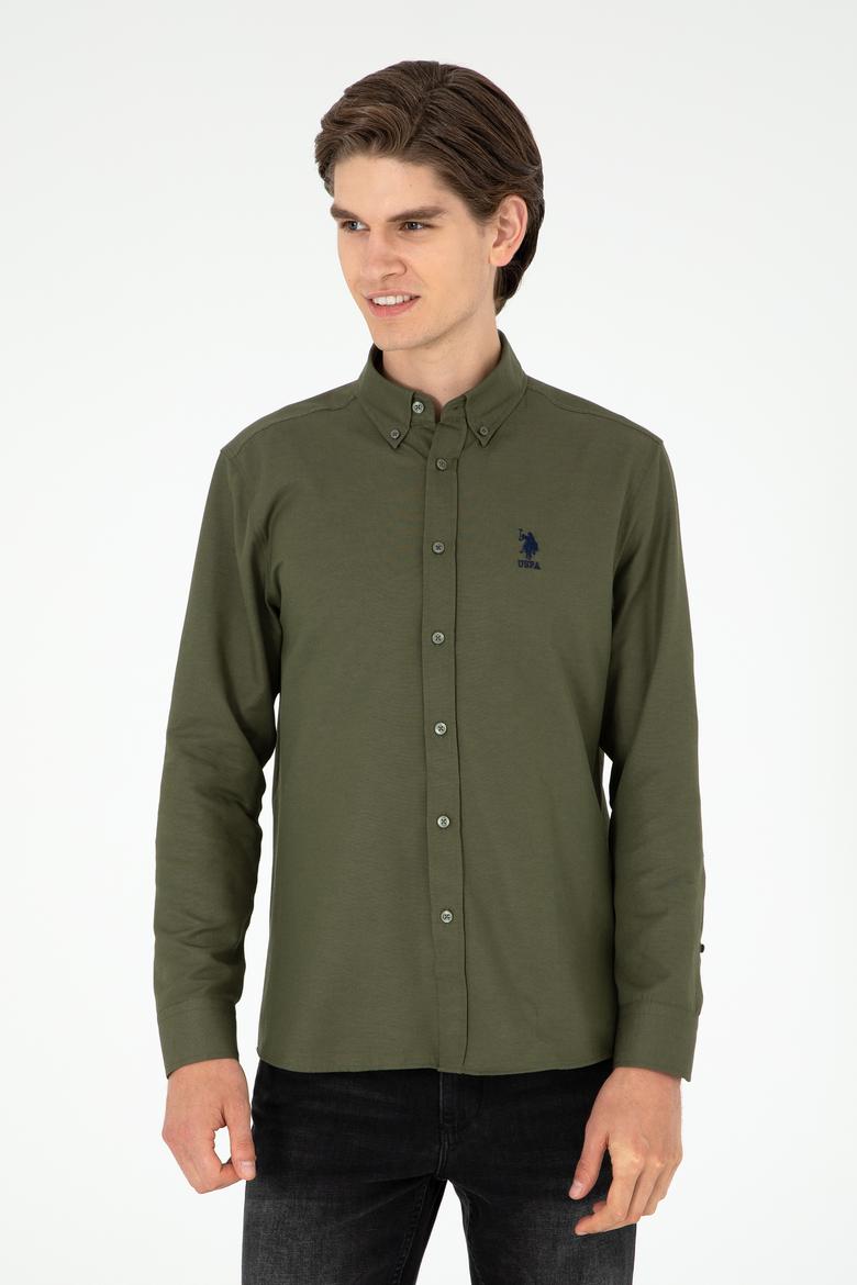 Erkek Haki Uzun Kollu Basic Gömlek