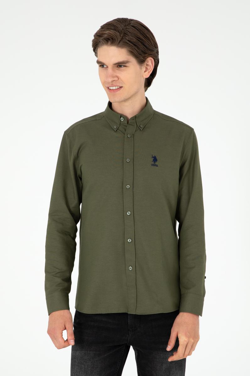 Erkek Haki Uzun Kollu Basic Gömlek