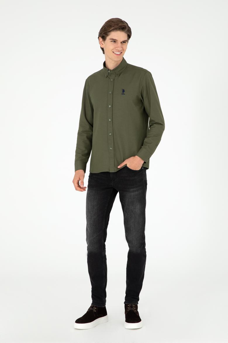 Erkek Haki Uzun Kollu Basic Gömlek - 50293437044
