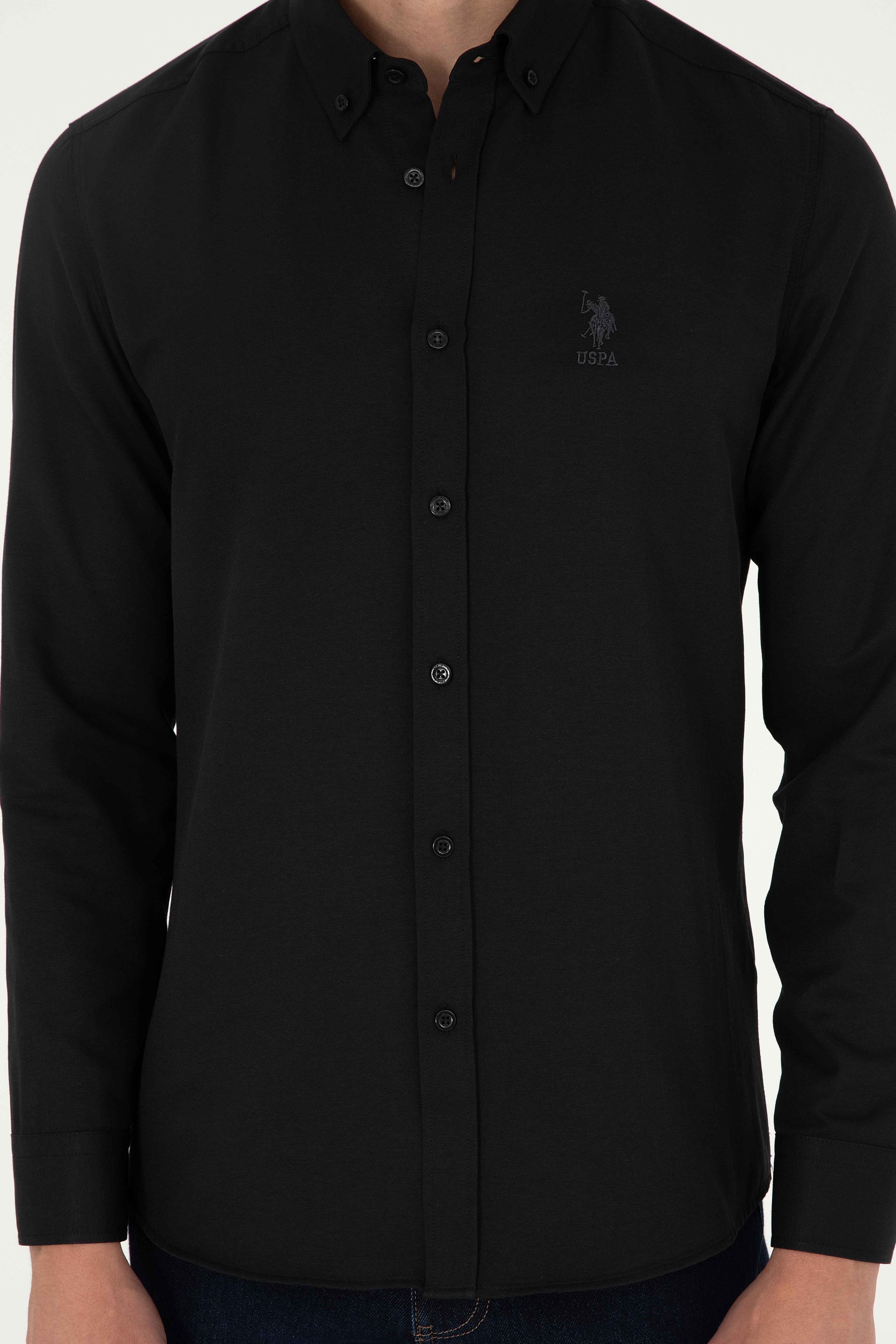 Erkek Siyah Uzun Kollu Basic Gömlek - Image 6